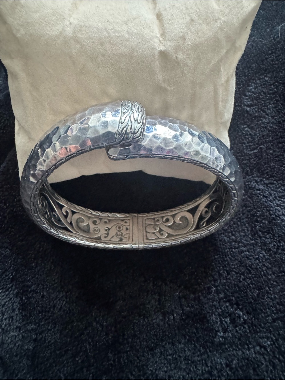 John Hardy Hammered Sterling Silver Hinged Bangle Bracelet